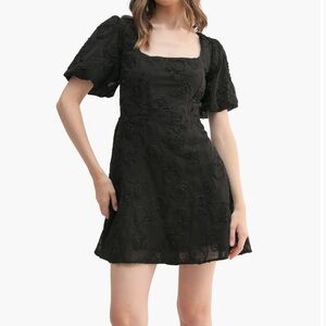 Lush Black Smocked Ruffled Mini Dress